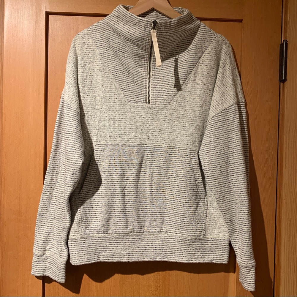 REI cooperative pullover front zip striped sweatshirt
